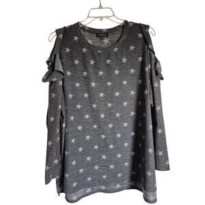 Lane Bryant Cold Shoulder Size 22/24 Top Gray with Stars Ruffle Long Sleeve Cozy